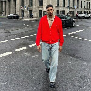 Vintage 70s Sears Dragon Red Cardigan - seventies, preppy, orlon knit sweater